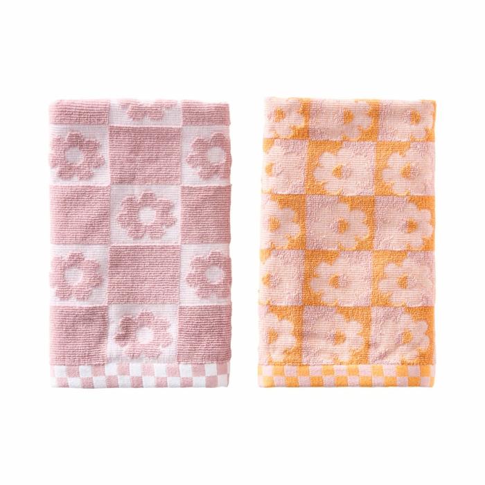 Table & Servingware |  Retro Floral Sherbet & Lavender Cotton Bamboo Tea Towels Pack Of 2 Kitchen Table & Servingware