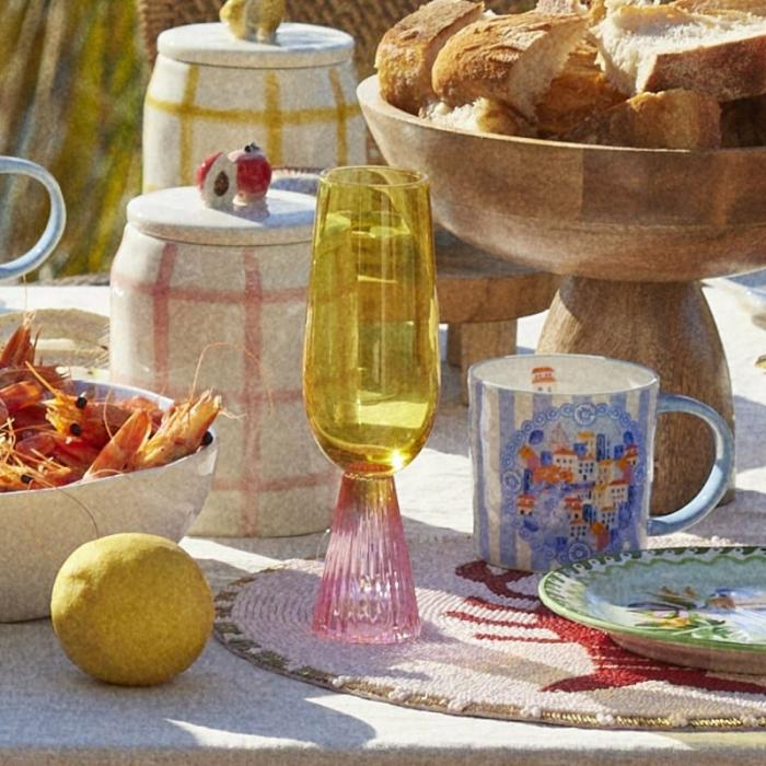 Table & Servingware |  Retro Yellow & Pink Champagne Flute Pack Of 2 Kitchen Table & Servingware