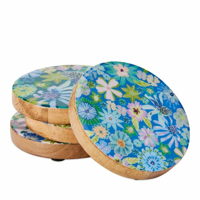 Table & Servingware |  Sia Floral Assorted Timber Coasters Pack Of 4 Kitchen Table & Servingware