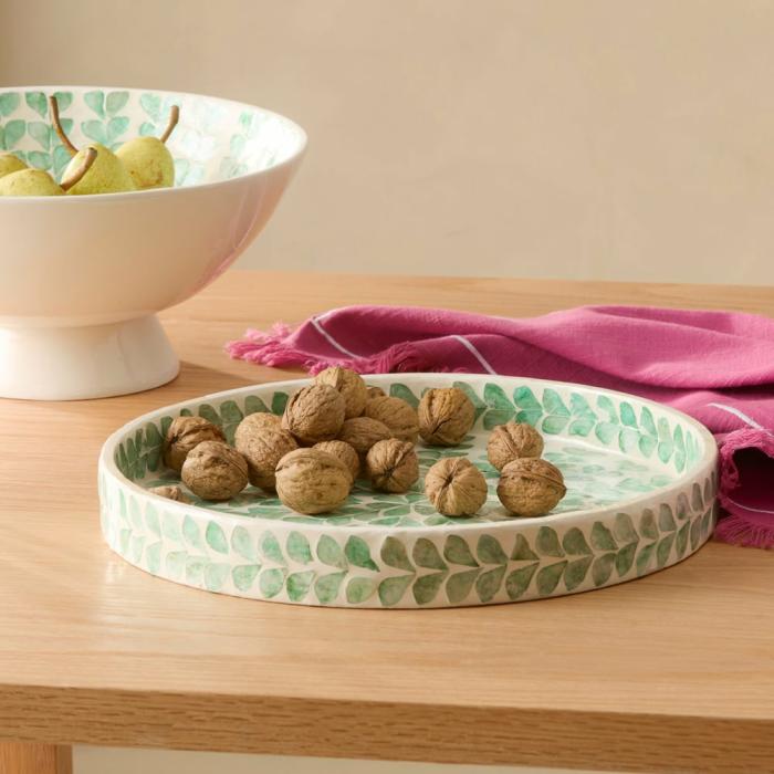 Table & Servingware |  Sicily Capiz Green Vine Round Tray Kitchen Table & Servingware