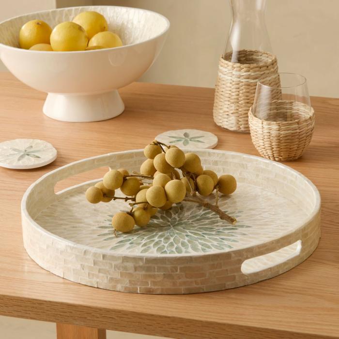 Table & Servingware |  Sicily Capiz Ivory Starburst Round Tray Kitchen Table & Servingware