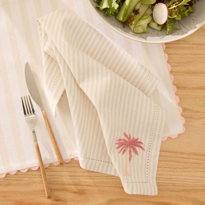 Table & Servingware |  Stripe Pink Palm Napkins Pack Of 2 Kitchen Table & Servingware