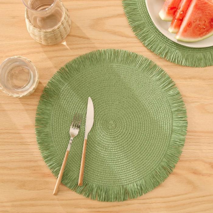 Tablecloths, Runners & Placemats |  Fringe Green Woven Placemat Pack Of 2 Kitchen Table & Servingware