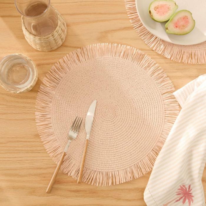 Tablecloths, Runners & Placemats |  Fringe Pink Woven Placemat Pack Of 2 Kitchen Table & Servingware