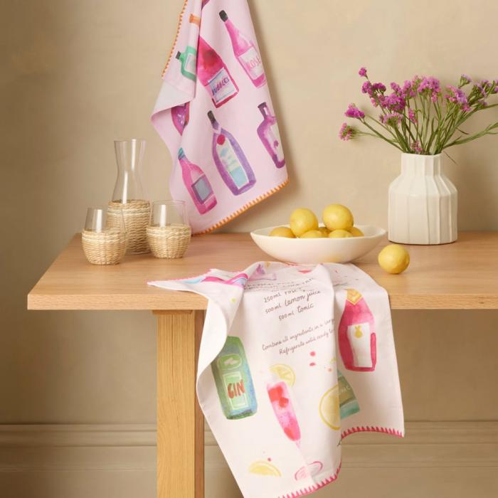 Tea Towels |  Apéritif French Rose Champagne Tea Towel Pack Of 2 Kitchen Tea Towels