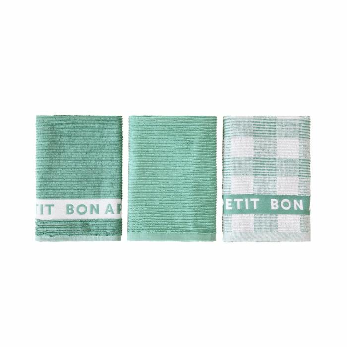 Tea Towels |  Australian Cotton Aquamarine Tea Towel Pack Of 3 Kitchen Tea Towels