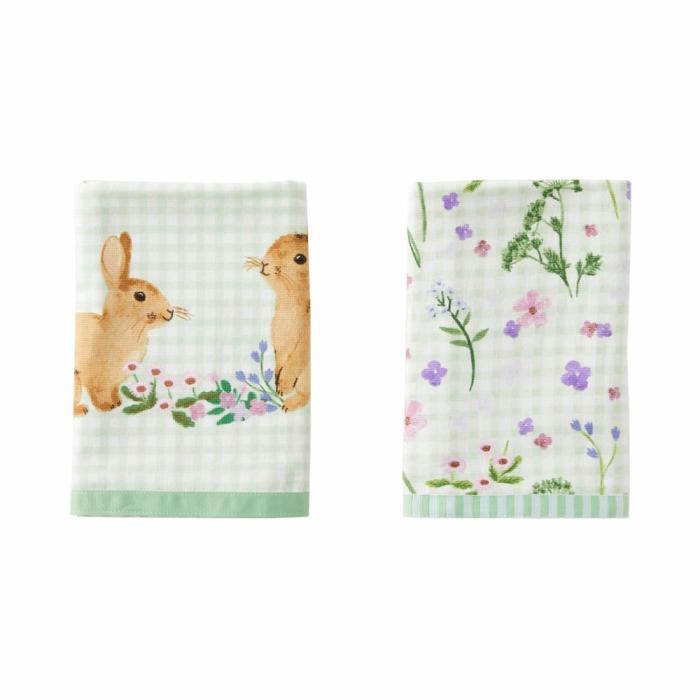 Tea Towels |  Easter Bunny Wreath Tea Towels Pack Of 2 Kitchen Table & Servingware