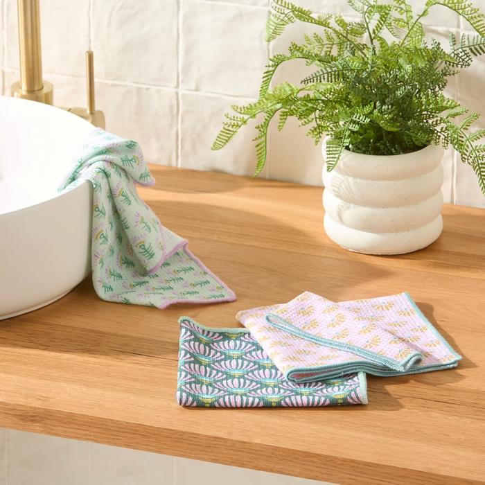 Tea Towels |  Juniper Boheme Lilac Printed Washcloth Pack Of 3 Kitchen Tea Towels