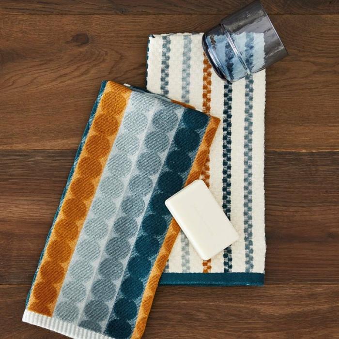 Tea Towels |  Mimi Blue & Mustard Cotton Bamboo Tea Towel Pack Of 2 Kitchen Tea Towels