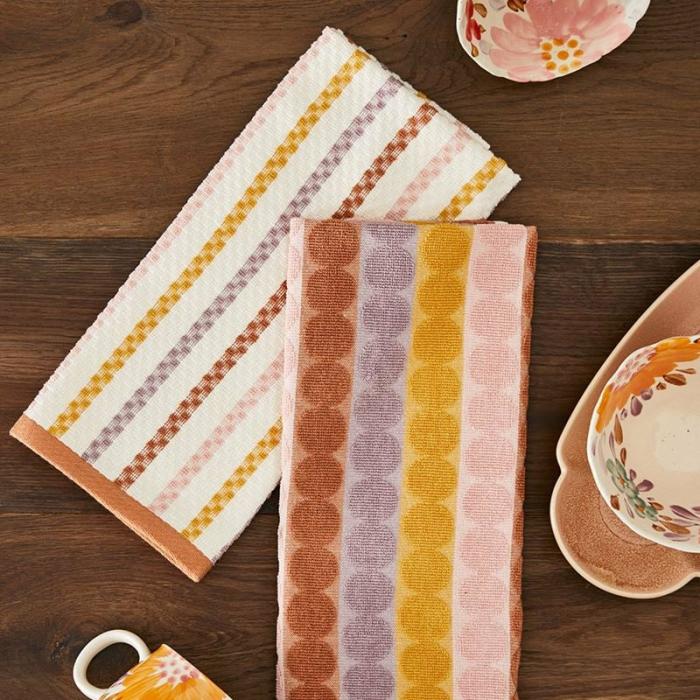 Tea Towels |  Mimi Dusty Pink Cotton Bamboo Tea Towel Pack Of 2 Kitchen Tea Towels