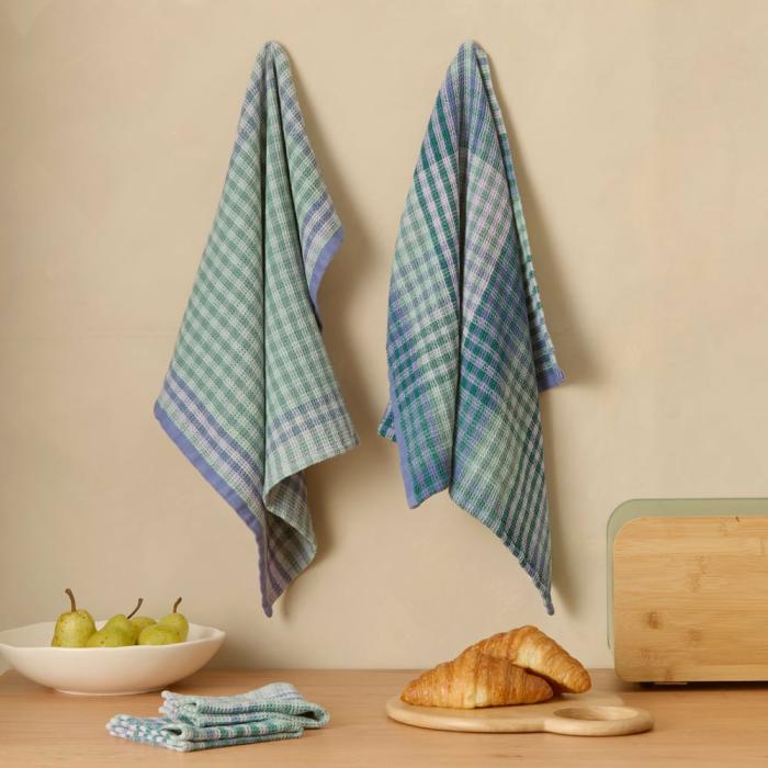 Tea Towels |  Stonewashed Jewels Waffle Check Tea Towel & Washcloth Pack Of 4 Kitchen Tea Towels