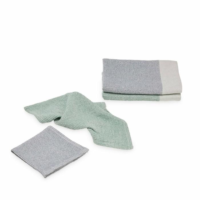 Tea Towels |  Stonewashed Waffle Mint & Blue Tea Towel & Dishcloth Set Kitchen Tea Towels