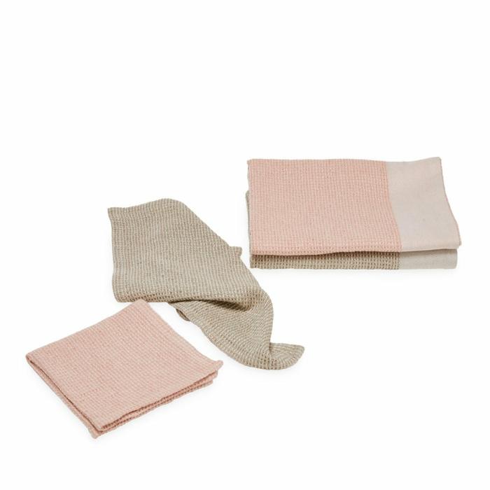 Tea Towels |  Stonewashed Waffle Pink & Natural Tea Towel & Dishcloth Set Kitchen Tea Towels