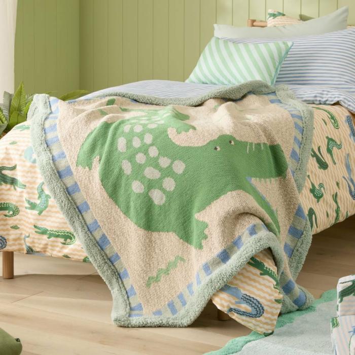 Throws |  Ace Sage Croc Knitted Sherpa Throw Kids Decor Throws