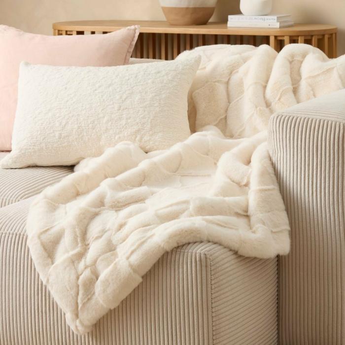 Throws & Blankets |  Clea Natural Check Fur Throw Home Styling Throws & Blankets