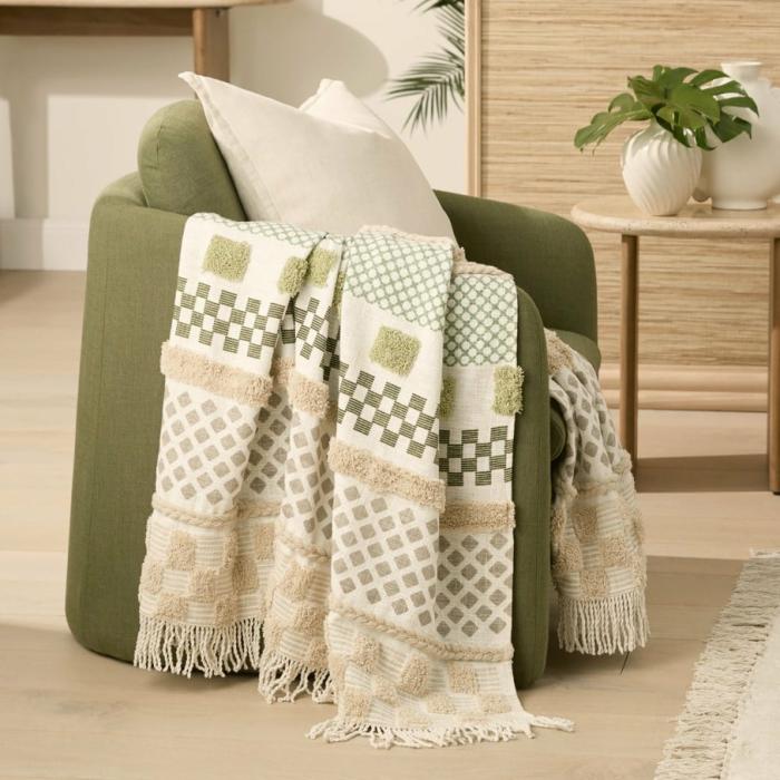 Throws & Blankets |  Felix Natural & Green Tufted Throw Home Styling Throws & Blankets