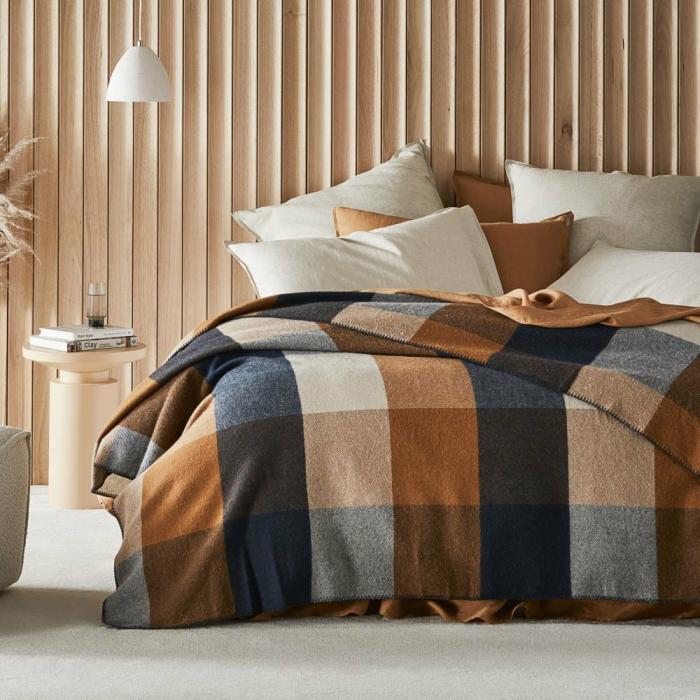 Throws & Blankets |  Holland Navy & Brown Wool Blanket Home Styling Throws & Blankets