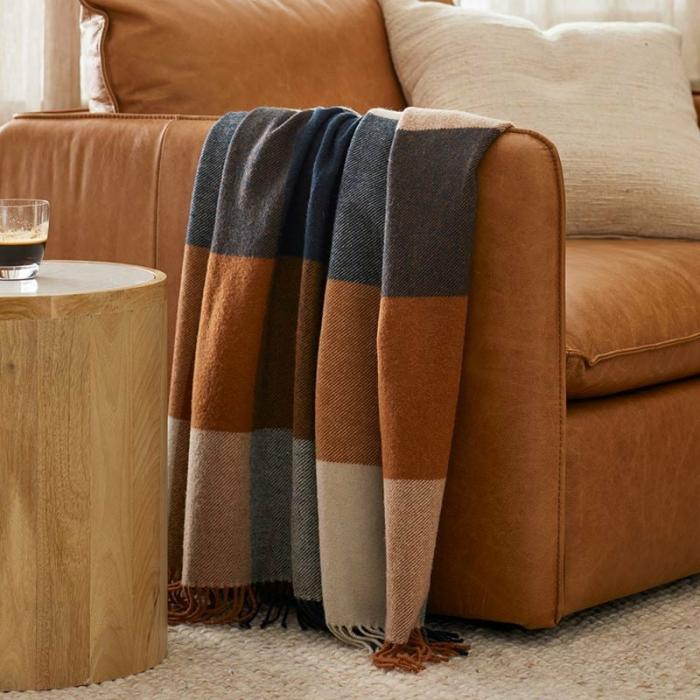 Throws & Blankets |  Holland Navy & Brown Wool Throw Home Styling Throws & Blankets