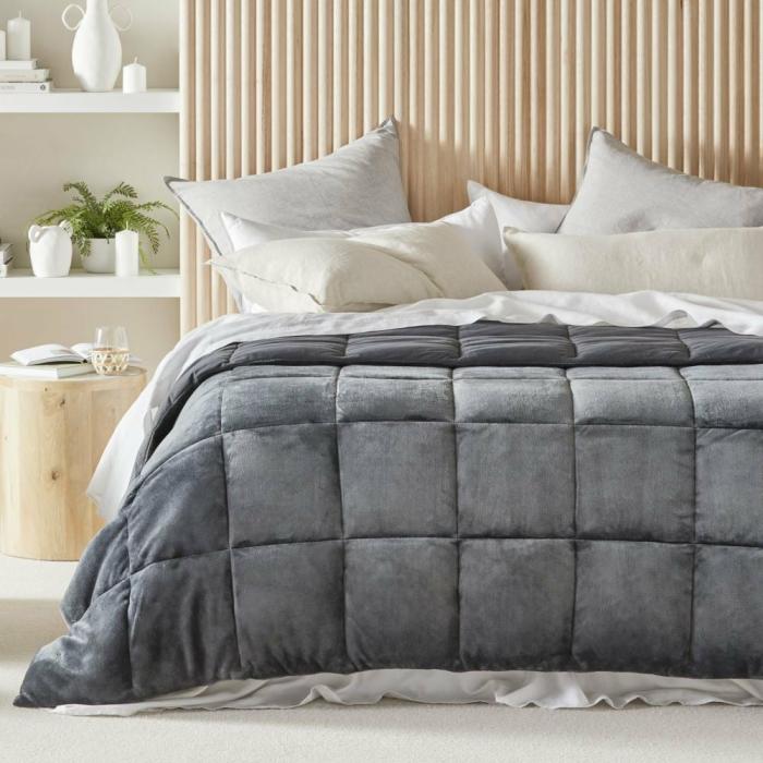 Throws & Blankets |  Plush Coal Quilted Comforter Blanket Home Styling Throws & Blankets