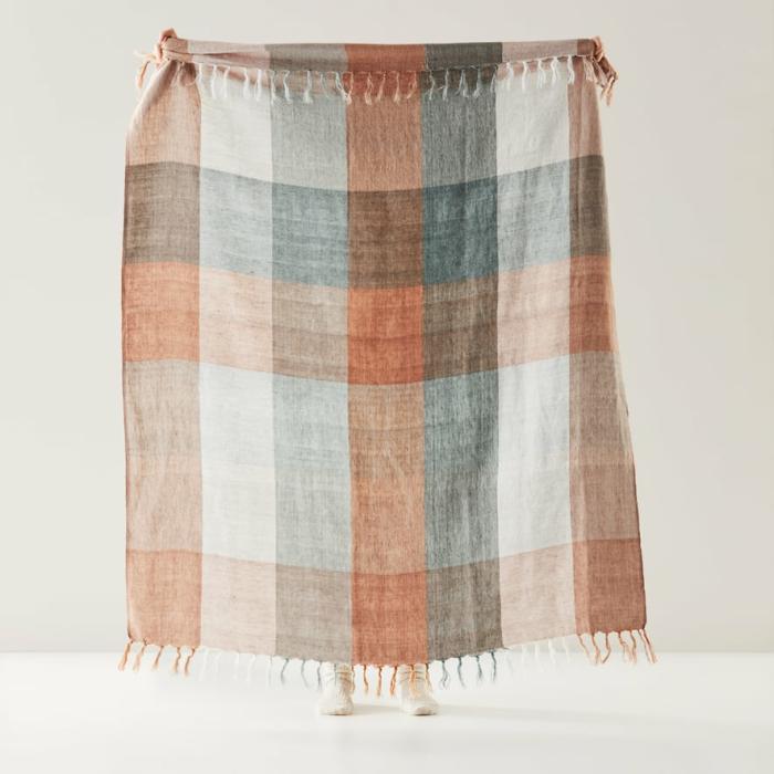 Throws & Blankets |  Rae Malmo Spice & Green Check Linen Throw Home Styling Throws & Blankets