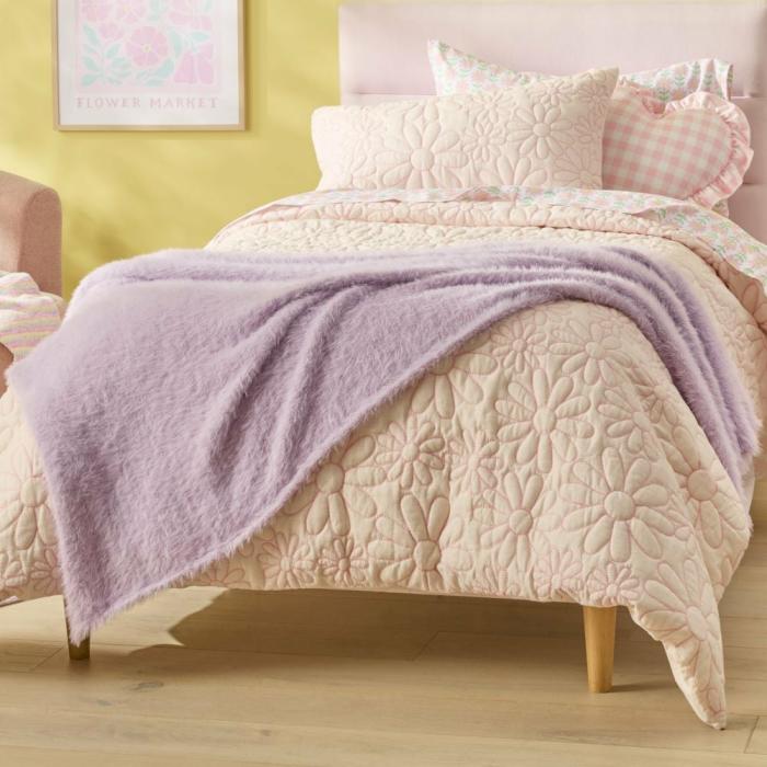 Throws |  Fluffy Lilac Faux Fur Throw Kids Decor Throws