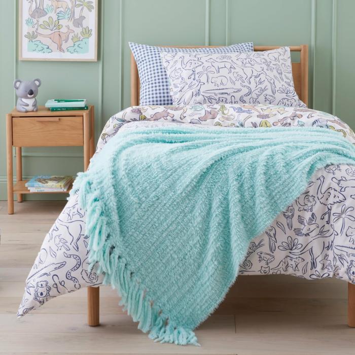 Throws |  Misty Mint Feather Yarn Throw Kids Decor Throws