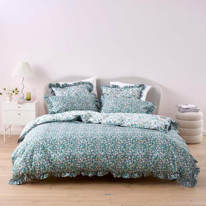 Quilt Covers |  Holly Green Floral Ruffle Quilt Cover Set + Separates Bedlinen Quilt Covers