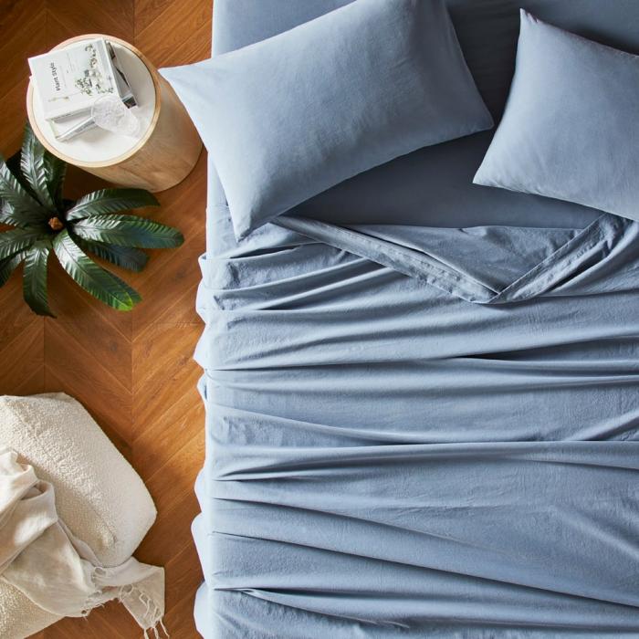 Sheets |  Stonewashed Cotton Storm Blue Sheet Separates Bedlinen Sheets