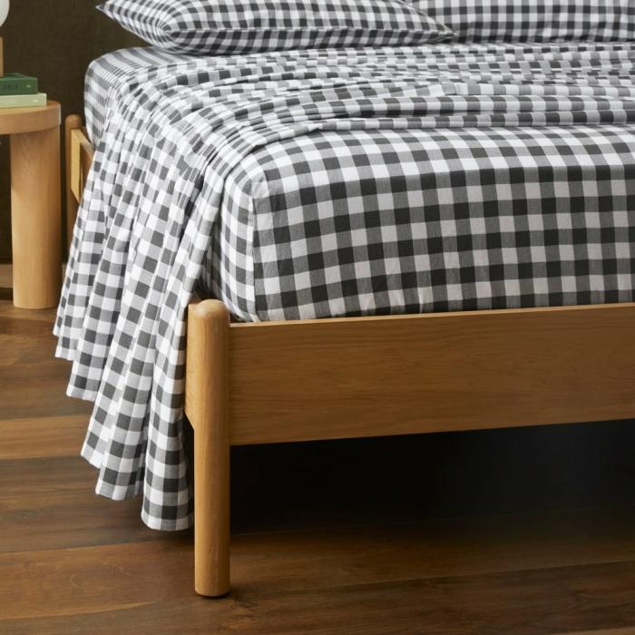 Flannelette |  Flannelette Printed Charcoal Check Fitted Sheet Separates Bedlinen Flannelette