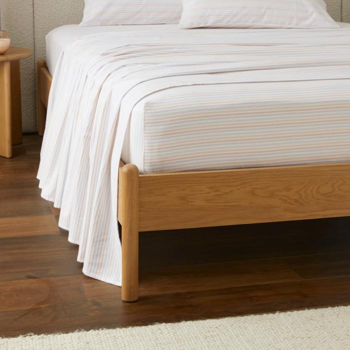 Flannelette |  Flannelette Printed Natural Stripe Fitted Sheet Separates Bedlinen Flannelette