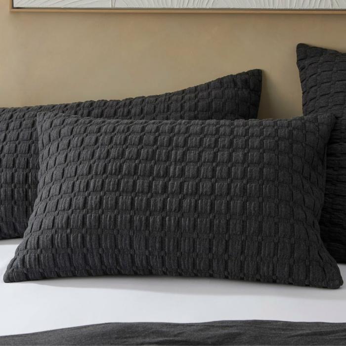 Pillowcases |  Austin Black Marle Jersey Quilted Pillowcases Bedlinen Pillowcases