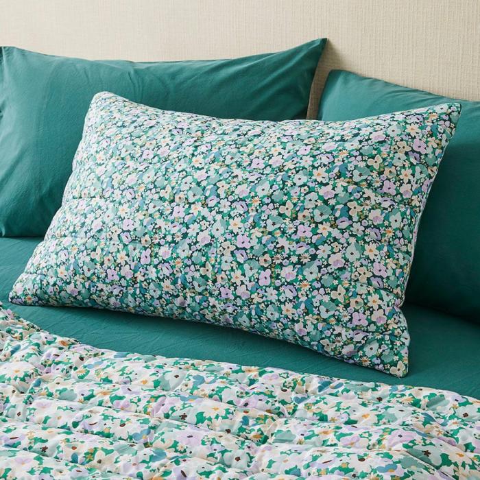 Pillowcases |  Holly Green Floral Quilted Pillowcases Bedlinen Pillowcases