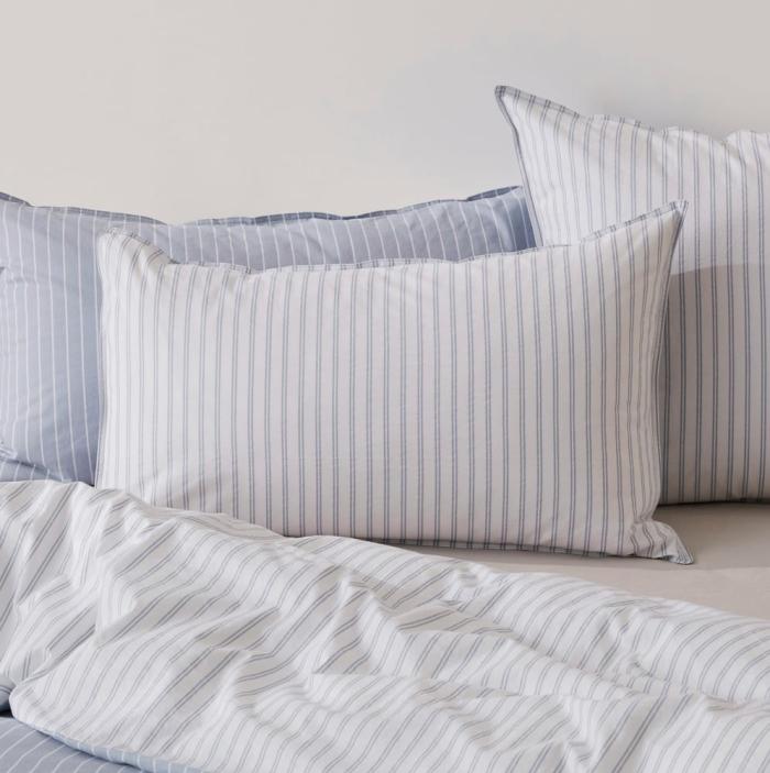 Pillowcases |  Stonewashed Cotton Blue Stripe Pillowcases Bedlinen Pillowcases