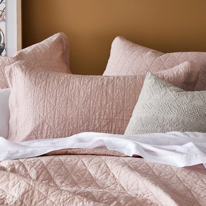 Pillowcases |  Vintage Washed Linen Nude Pink Quilted Pillowcase Bedlinen Pillowcases