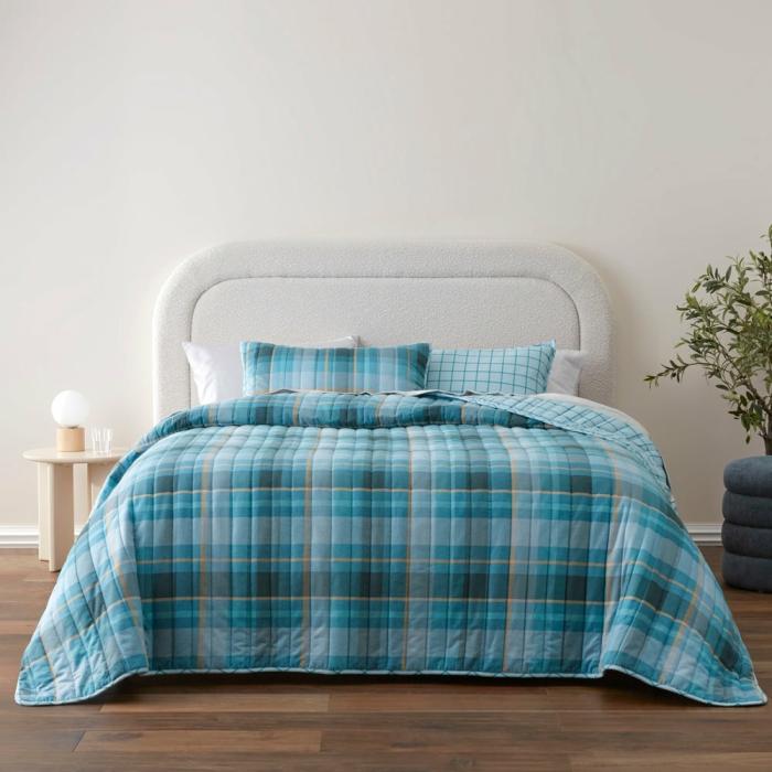 Quilt Covers |  Flannelette Printed Stirling Check Blue Quilted Coverlet Separates Bedlinen Coverlets