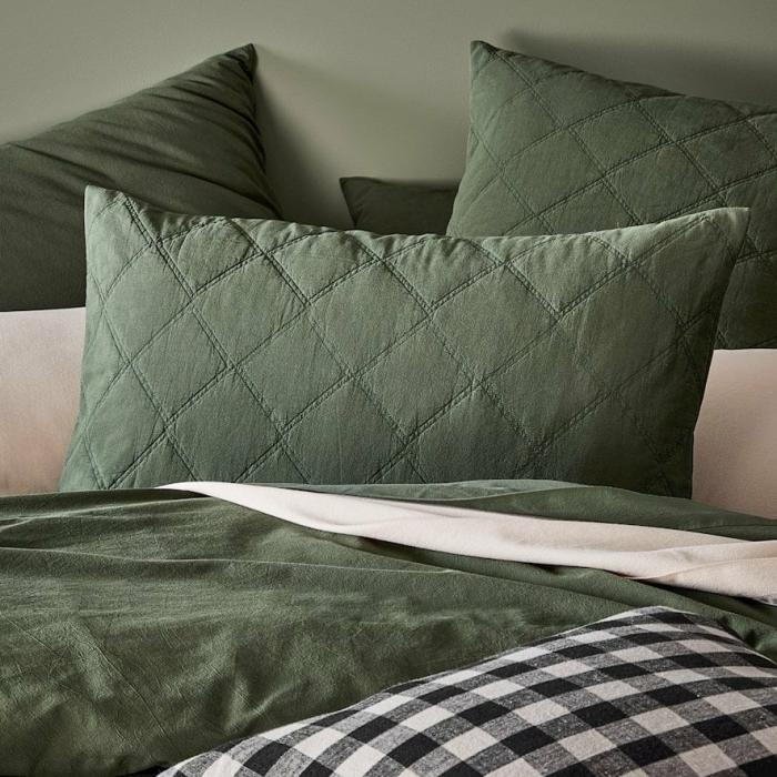 Pillowcases |  Stonewashed Cotton Basil Quilted Pillowcases Bedlinen Pillowcases