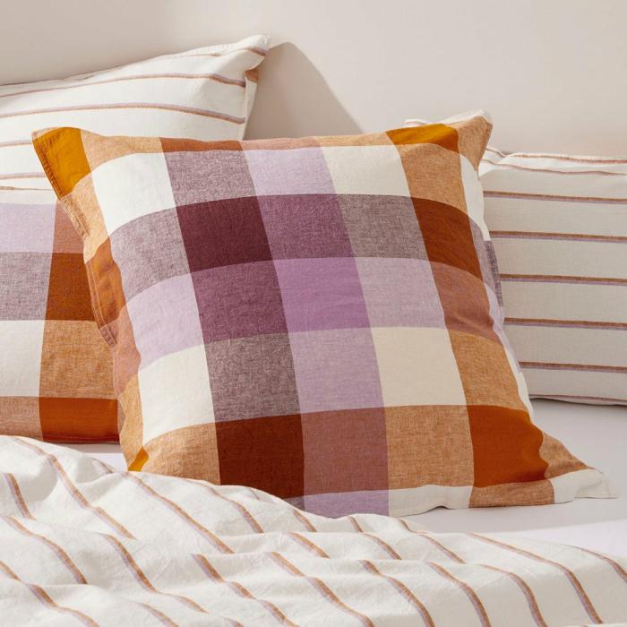 Pillowcases |  Vintage Washed Linen Cotton Grape Check Pillowcases Bedlinen Pillowcases