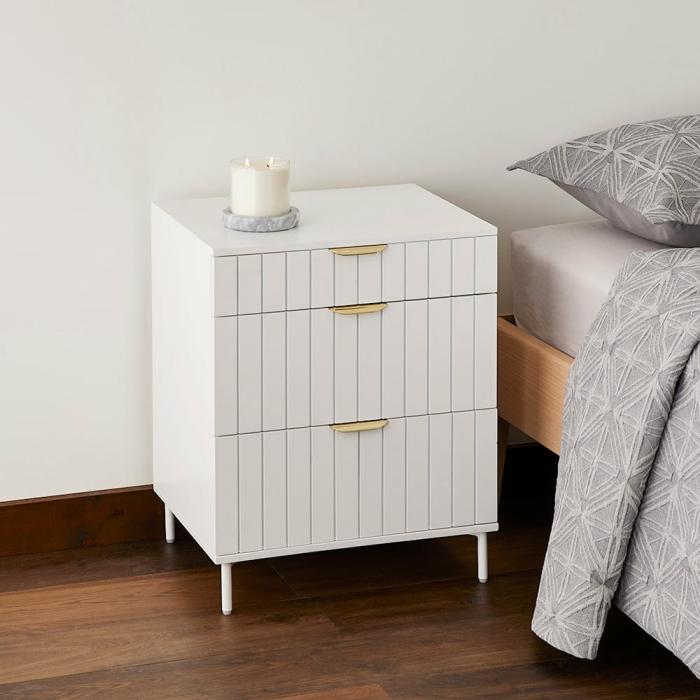 Bedside Tables |  Manhattan White 3 Drawer Side Table Bedroom Furniture Bedside Tables