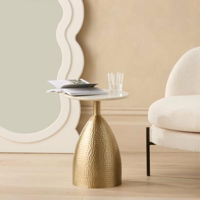 Bedside Tables |  Penelope Gold & Marble Side Table Bedroom Furniture Bedside Tables