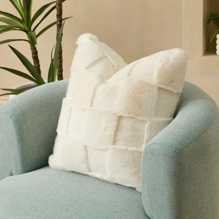 Cushions |  Clea Natural Check Fur Cushion Cushions Cushions